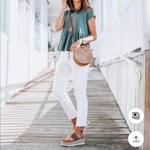 Loft Peplum Tee Autumn Sage Green Medium NWT